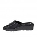 Woman's mule with elastic band in black leather wedge heel 4 - Available sizes:  32, 34, 35