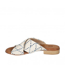 Woman's mule in beige, blue and light blue raffia heel 2 - Available sizes:  32 2