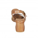 Sandalia para mujer con cinturon en piel cognac y beige con red oro tacon 6 - Tallas disponibles:  32, 34, 35, 42, 43, 44, 45