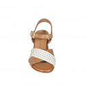 Sandalia para mujer con cinturon en piel cognac y beige con red oro tacon 6 - Tallas disponibles:  32, 34, 35, 42, 43, 44, 45