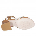 Sandalia para mujer con cinturon en piel cognac y beige con red oro tacon 6 - Tallas disponibles:  32, 34, 35, 42, 43, 44, 45