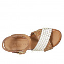 Sandalia para mujer con cinturon en piel cognac y beige con red oro tacon 6 - Tallas disponibles:  32, 34, 35, 42, 43, 44, 45