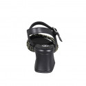 Sandale pour femmes avec courroie en cuir noir avec filet or talon 6 - Pointures disponibles:  32, 33, 34, 42, 43, 44, 45