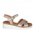 Sandale pour femmes en cuir lamé cuivre avec courroie talon compensé 4 - Pointures disponibles:  33, 42, 43, 44, 45