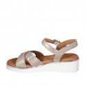 Sandale pour femmes en cuir lamé cuivre avec courroie talon compensé 4 - Pointures disponibles:  33, 42, 43, 44, 45