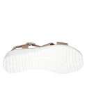 Sandale pour femmes en cuir lamé cuivre avec courroie talon compensé 4 - Pointures disponibles:  33, 42, 43, 44, 45