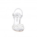 Woman's sandal in silver laminated leather and white raphia with ankle strap and rhinestones heel 7 - Available sizes:  32, 33, 34, 35, 42, 43, 44, 45