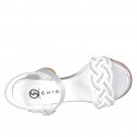 Woman's sandal in silver laminated leather and white raphia with ankle strap and rhinestones heel 7 - Available sizes:  32, 33, 34, 35, 42, 43, 44, 45