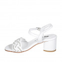 Sandale pour femmes en cuir et rafia blanc avec courroie à la cheville et strass talon 5 - Pointures disponibles:  35, 43, 44