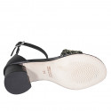 Woman's open shoe with strap in black leather with golden net heel 5 - Available sizes:  32, 33, 34, 35, 42, 43, 44, 45
