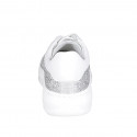 Woman's laced shoe with removable insole in white and laminated silver leather with glitter wedge heel 4 - Available sizes:  33, 34, 35, 42, 43, 44
