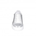 Woman's laced shoe with removable insole in white and laminated silver leather with glitter wedge heel 4 - Available sizes:  33, 34, 35, 42, 43, 44