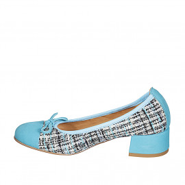 Woman's ballerina with bow and captoe in light blue suede and multicolored fabric heel 4 - Available sizes:  35, 42, 43, 45 2