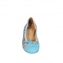 Woman's ballerina with bow and captoe in light blue suede and multicolored fabric heel 4 - Available sizes:  32, 33, 35, 42, 43, 45