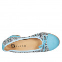 Woman's ballerina with bow and captoe in light blue suede and multicolored fabric heel 4 - Available sizes:  32, 33, 35, 42, 43, 45
