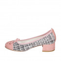 Woman's ballerina with bow and captoe in pink suede and multicolored fabric heel 4 - Available sizes:  32, 35