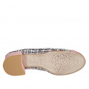 Woman's ballerina with bow and captoe in pink suede and multicolored fabric heel 4 - Available sizes:  32, 35