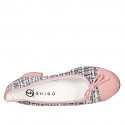 Woman's ballerina with bow and captoe in pink suede and multicolored fabric heel 4 - Available sizes:  32, 35