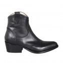 Woman's Texan ankle boot with zipper and embroidery in black leather heel 5 - Available sizes:  32, 33, 34, 35, 43, 44, 46