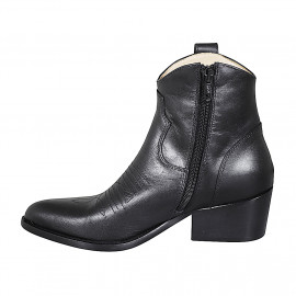 Stivaletto texano da donna con cerniera e ricamo in pelle nera tacco 5 - Misure disponibili: 35, 46 2