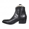 Woman's Texan ankle boot with zipper and embroidery in black leather heel 5 - Available sizes:  32, 33, 34, 35, 43, 44, 46