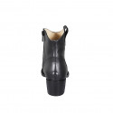 Woman's Texan ankle boot with zipper and embroidery in black leather heel 5 - Available sizes:  32, 33, 34, 35, 43, 44, 46