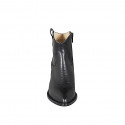 Woman's Texan ankle boot with zipper and embroidery in black leather heel 5 - Available sizes:  32, 33, 34, 35, 43, 44, 46