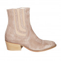 Bottine Texan pour femmes avec fermeture éclair, elastique et bout brodé en daim taupe talon 5 - Pointures disponibles:  32, 33, 35, 42, 43, 44, 45, 46, 47