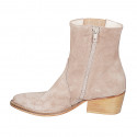 Bottine Texan pour femmes avec fermeture éclair, elastique et bout brodé en daim taupe talon 5 - Pointures disponibles:  32, 33, 35, 42, 43, 44, 45, 46, 47