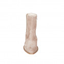 Bottine Texan pour femmes avec fermeture éclair, elastique et bout brodé en daim taupe talon 5 - Pointures disponibles:  32, 33, 35, 42, 43, 44, 45, 46, 47