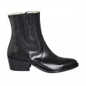 Woman's Texan ankle boot with zipper, elastic band and embroidered captoe in black leather heel 5 - Available sizes:  32, 33, 34, 35, 42, 43, 46