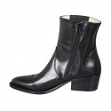 Woman's Texan ankle boot with zipper, elastic band and embroidered captoe in black leather heel 5 - Available sizes:  32, 33, 34, 35, 42, 43, 46