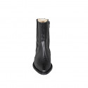 Woman's Texan ankle boot with zipper, elastic band and embroidered captoe in black leather heel 5 - Available sizes:  32, 33, 34, 35, 42, 43, 46