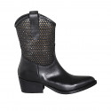 Bottines texane avec demi fermeture èclair en cuir et cuir perforé noir talon 5 - Pointures disponibles:  32, 33, 34, 43, 44, 46, 47
