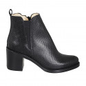 Botines para mujer en piel incrustada negra con elastico y cremallera tacon 6 - Tallas disponibles:  32, 33