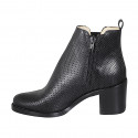 Botines para mujer en piel incrustada negra con elastico y cremallera tacon 6 - Tallas disponibles:  32, 33
