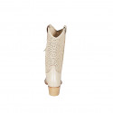 Botte texan pour femmes avec demi fermeture éclair en cuir et cuir perforé beige talon 5 - Pointures disponibles:  33, 34, 35, 43, 45, 46