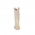 Botte texan pour femmes avec demi fermeture éclair en cuir et cuir perforé beige talon 5 - Pointures disponibles:  33, 34, 35, 43, 45, 46
