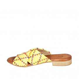 Woman's mule in yellow, orange and blue raffia heel 2 - Available sizes:  35 2
