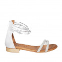 Woman's open shoe with zipper and rhinestones in white leather and silber laminated leather heel 2 - Available sizes:  32, 33, 35, 42, 43, 44, 45