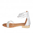 Woman's open shoe with zipper and rhinestones in white leather and silber laminated leather heel 2 - Available sizes:  32, 33, 35, 42, 43, 44, 45
