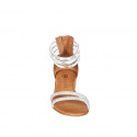 Woman's open shoe with zipper and rhinestones in white leather and silber laminated leather heel 2 - Available sizes:  32, 33, 35, 42, 43, 44, 45