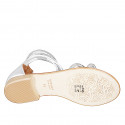 Woman's open shoe with zipper and rhinestones in white leather and silber laminated leather heel 2 - Available sizes:  32, 33, 35, 42, 43, 44, 45