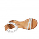 Woman's open shoe with zipper and rhinestones in white leather and silber laminated leather heel 2 - Available sizes:  32, 33, 35, 42, 43, 44, 45