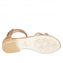Chaussure ouverte pour femmes avec fermeture éclair et strass en cuir cognac et cuir lamé cuivre talon 2 - Pointures disponibles:  32, 34, 35, 43, 44, 45