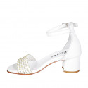 Chaussure ouverte pour femmes avec courroie en cuir blanc avec filet or talon 5 - Pointures disponibles:  33, 34, 35, 42, 43, 44, 45
