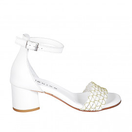 Chaussure ouverte pour femmes avec courroie en cuir blanc avec filet or talon 5 - Pointures disponibles:  33, 34, 35, 42, 43, 44, 45