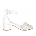 Chaussure ouverte pour femmes avec courroie en cuir blanc avec filet or talon 5 - Pointures disponibles:  33, 34, 35, 42, 43, 44, 45