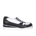 Scarpa stringata con cerniere da donna in pelle bianca e nera zeppa 3 - Misure disponibili: 32, 33, 34, 35, 42, 43, 44, 45