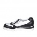 Scarpa stringata con cerniere da donna in pelle bianca e nera zeppa 3 - Misure disponibili: 32, 33, 34, 35, 42, 43, 44, 45